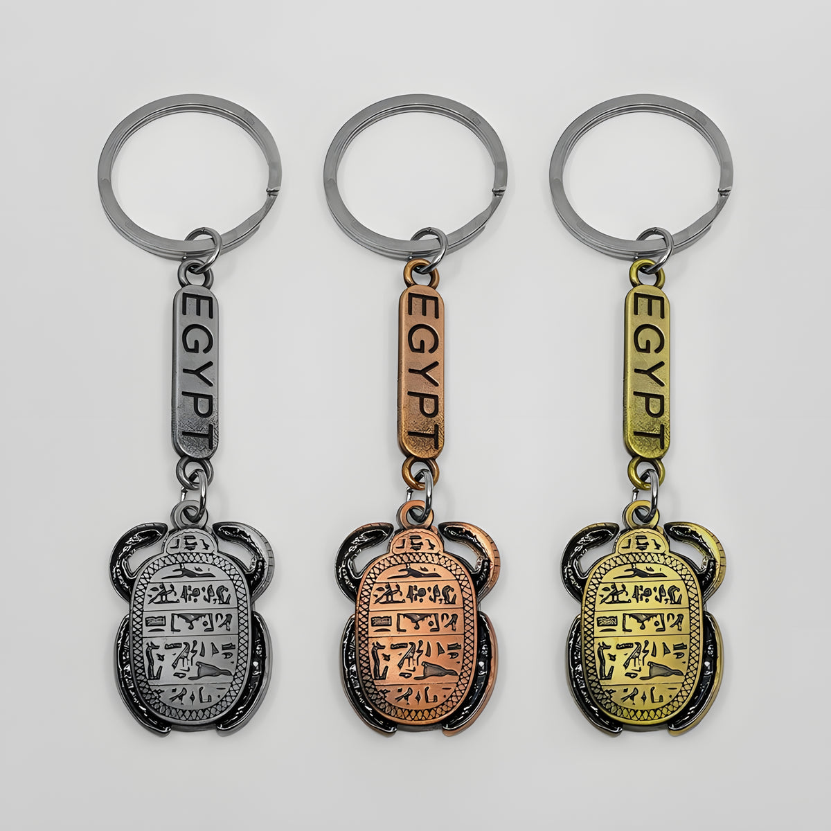 Egyptian scarab keychain set, handmade stainless steel