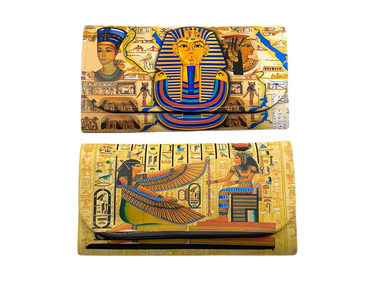 Egyptian leather wallets set, handmade painted artwork