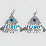 Evil eye pyramid earrings, gold and silver handmade set