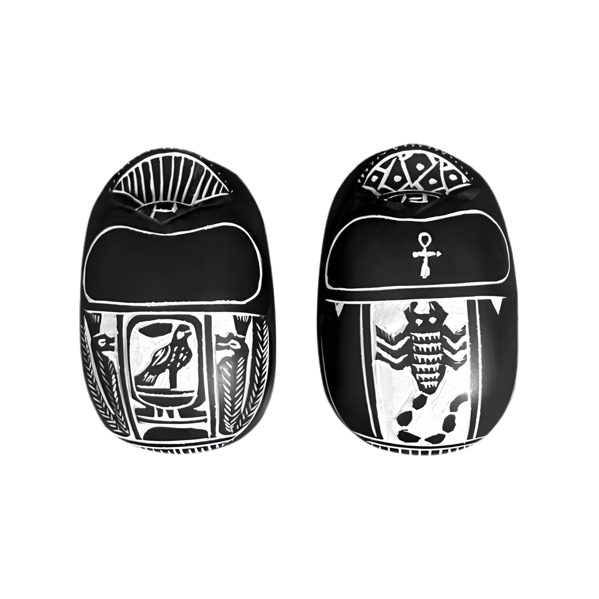 Set of two handmade black Egyptian scarab beetle amulets, stone