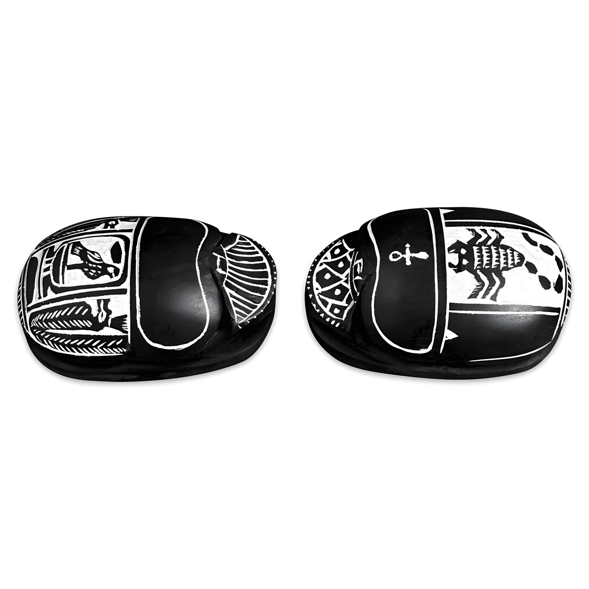Handmade black scarab amulet, side view