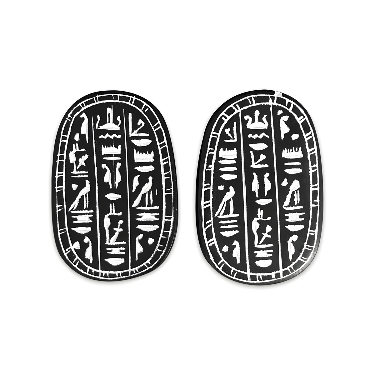 Pair of handmade black stone scarab amulets