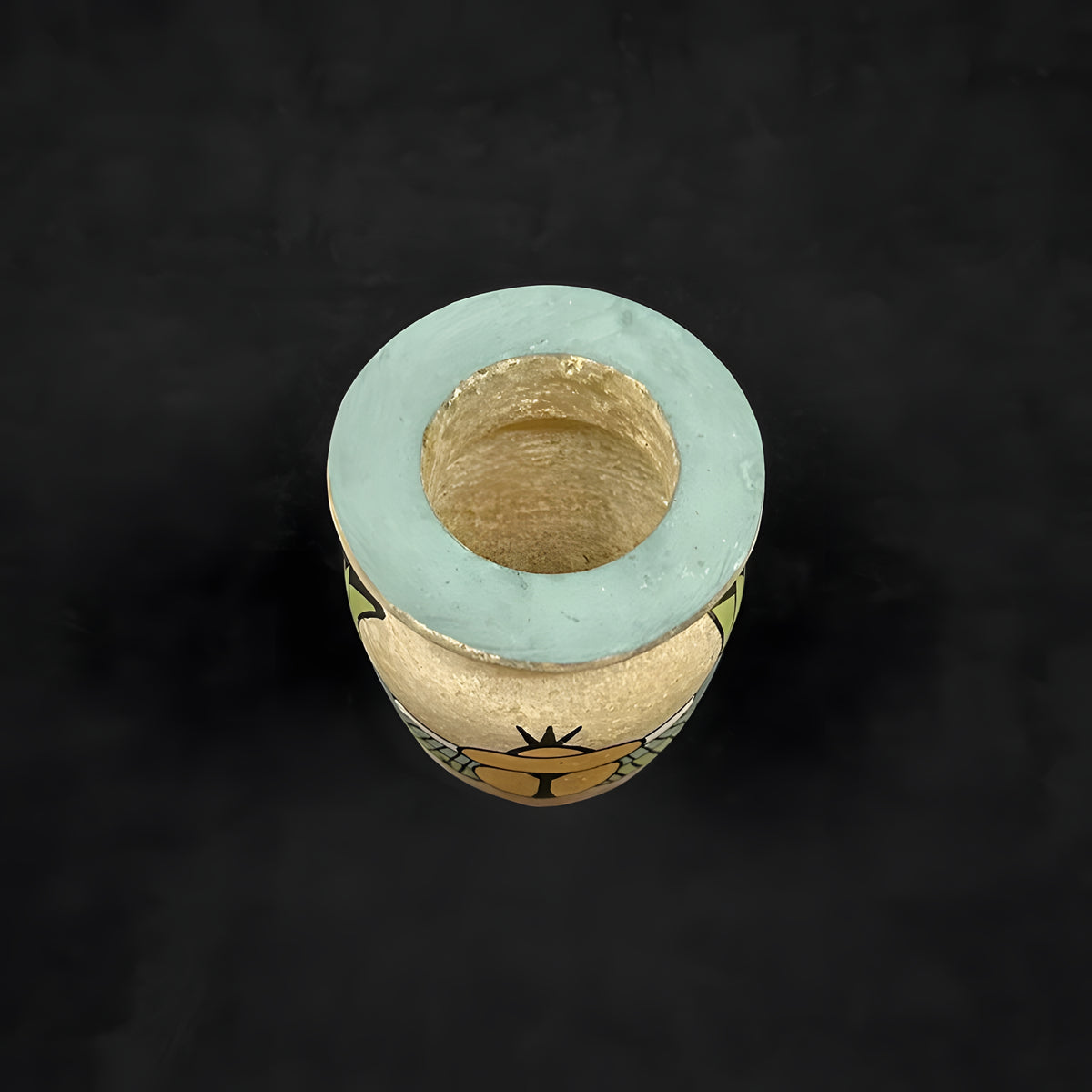 Side view of alabaster scarab vase replica