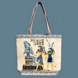 Egyptian pharaohs tote bag, hand-painted Tutankhamun Osiris Horus scene