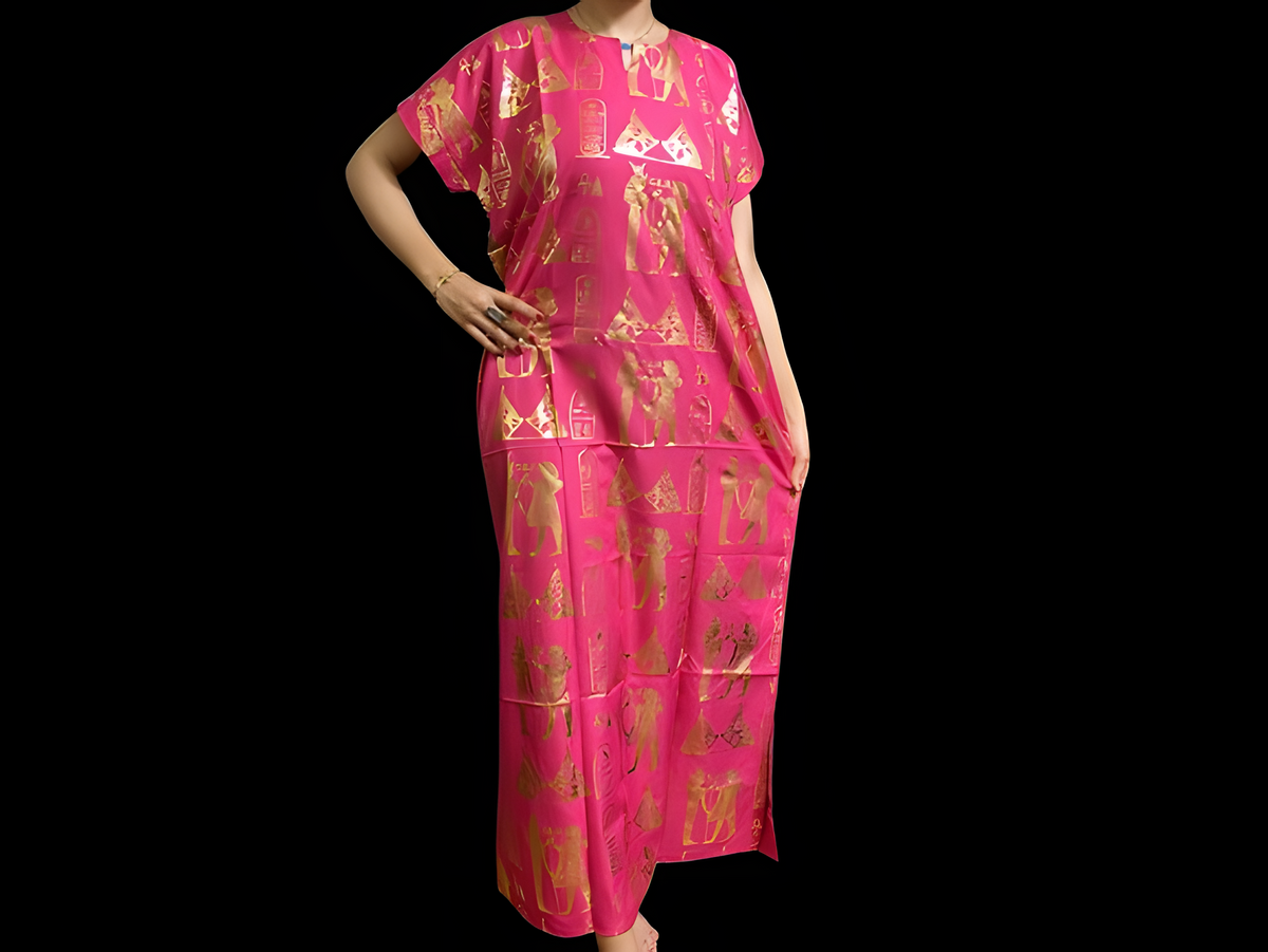 Egyptian pink boho goddess dress, handmade cotton kaftan