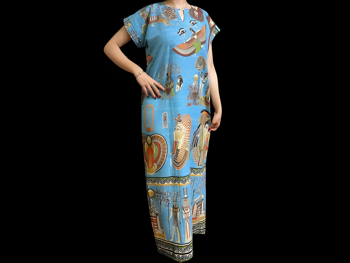 Isis turquoise Egyptian goddess kaftan, handmade cotton