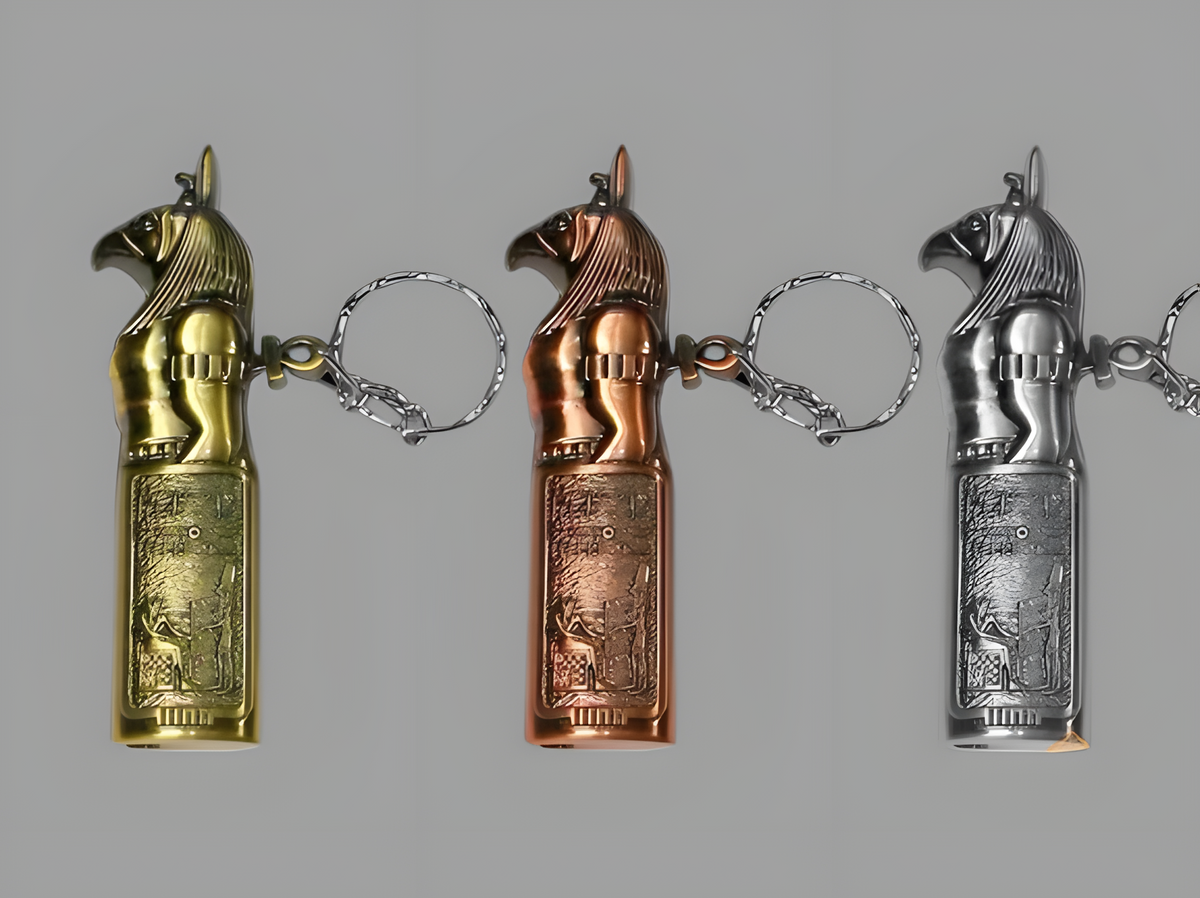 Horus metal lighter and keychain set, handmade copper