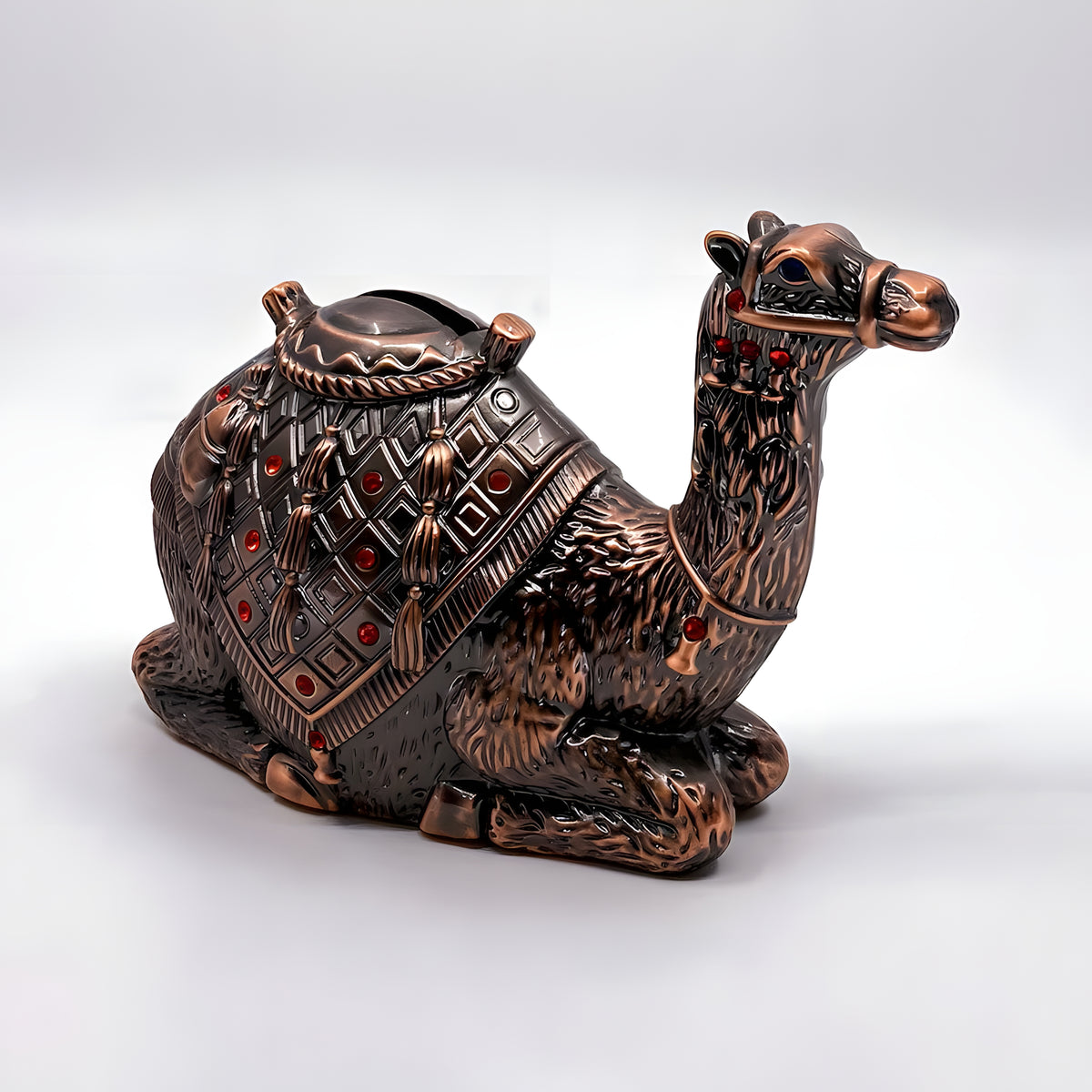 Coin slot detail on camel coin bank