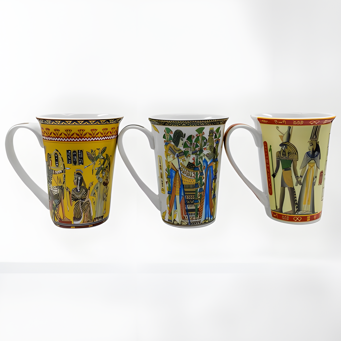 Tutankhamun Horus and Dancers ceramic mug set, handmade