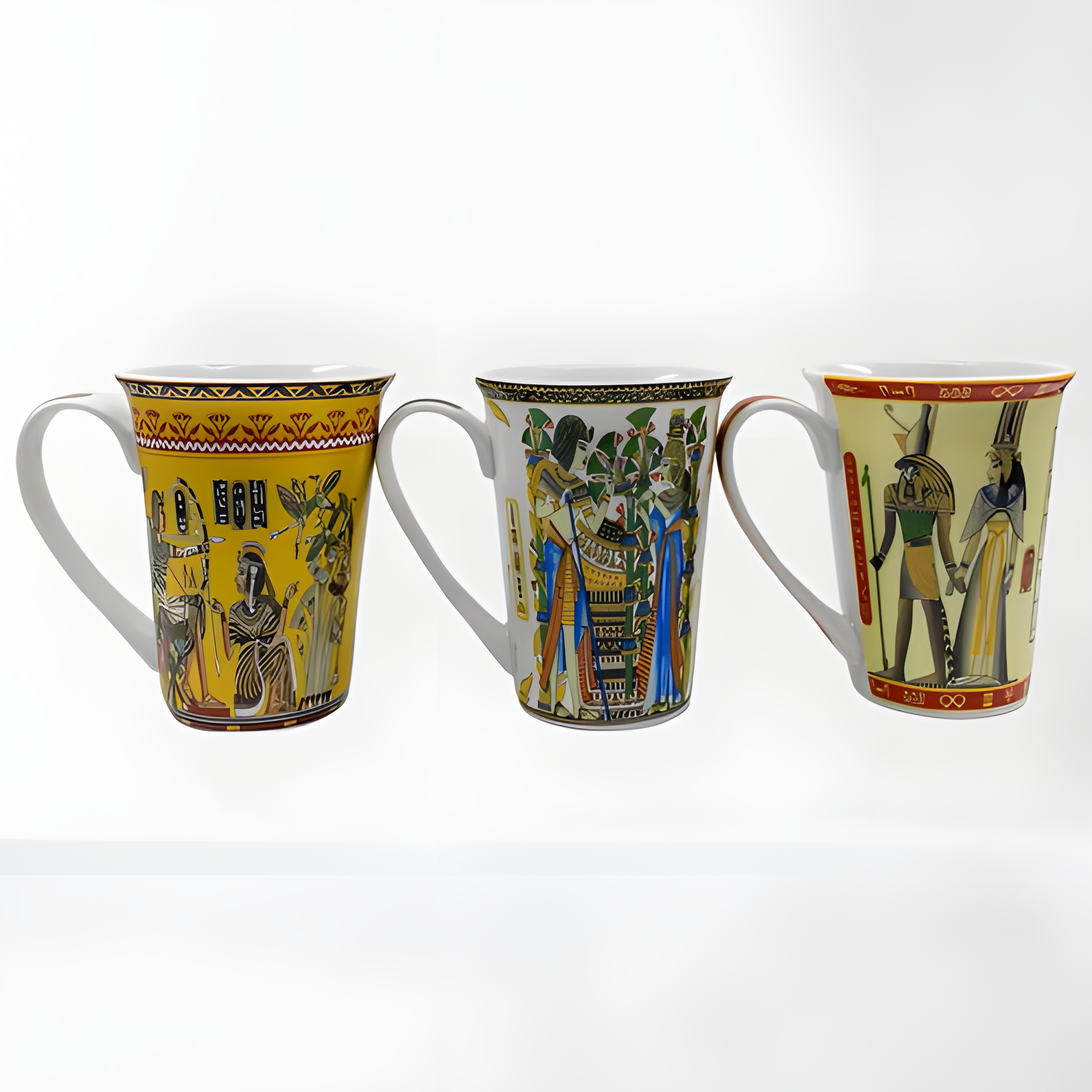 Tutankhamun Horus and Dancers ceramic mug set, handmade