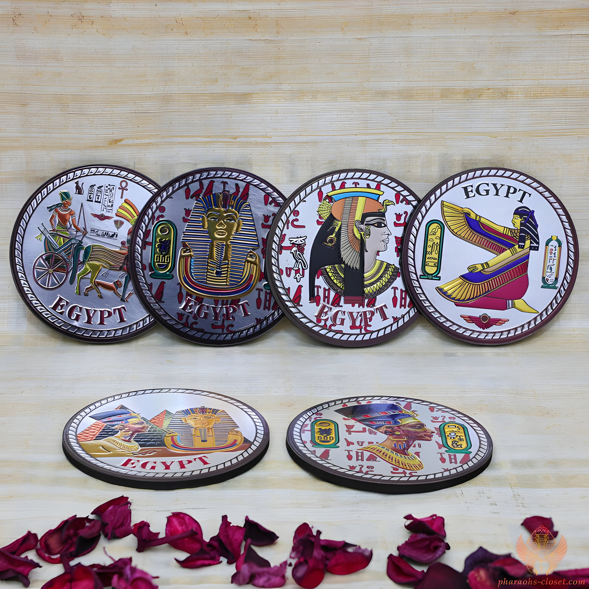 Egyptian gods coaster set, 6 wooden handmade coasters