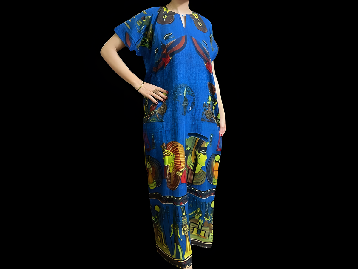 Blue Nile Egyptian goddess kaftan dress, handmade cotton