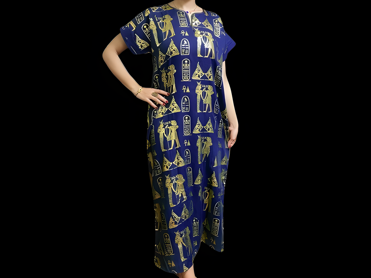 Indigo Egyptian goddess kaftan dress, handmade cotton