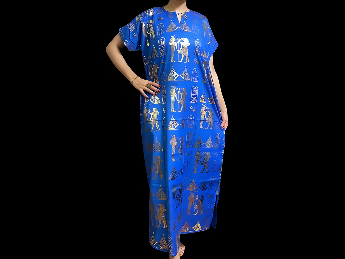 Electric blue Egyptian goddess kaftan dress, handmade cotton