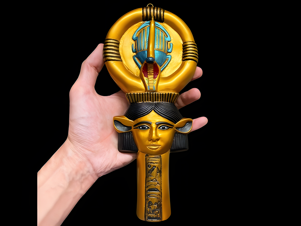 Hathor sistrum wall art, stone museum reproduction