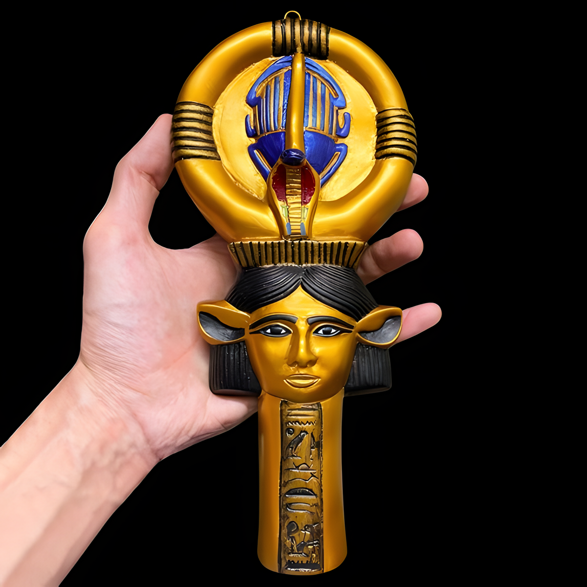 Side view of Hathor sistrum wall art