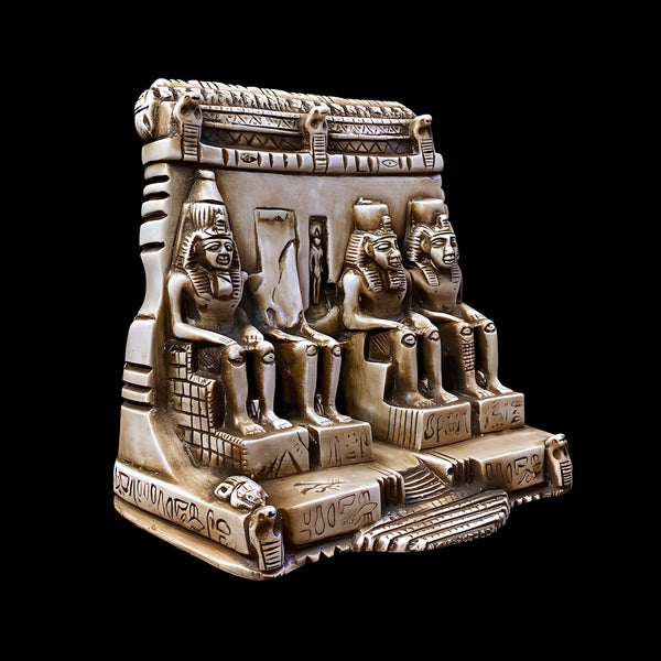 Close-up of colossal statue detail on Abu Simbel temple model