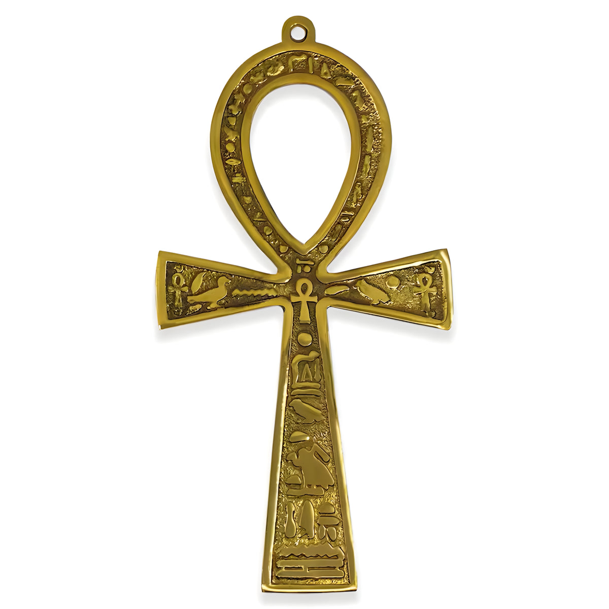 Side view of brass Ankh replica