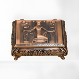 Handmade Egyptian copper alloy jewelry box decorated with the god Heh