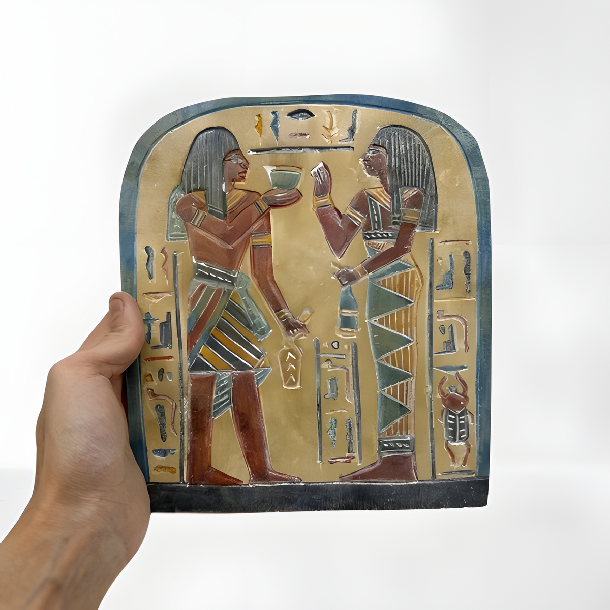 Egyptian love stele museum reproduction stone tablet, front view