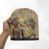 Hand-carved stone stele of the Egyptian moon god Khonsu, museum reproduction wall tablet