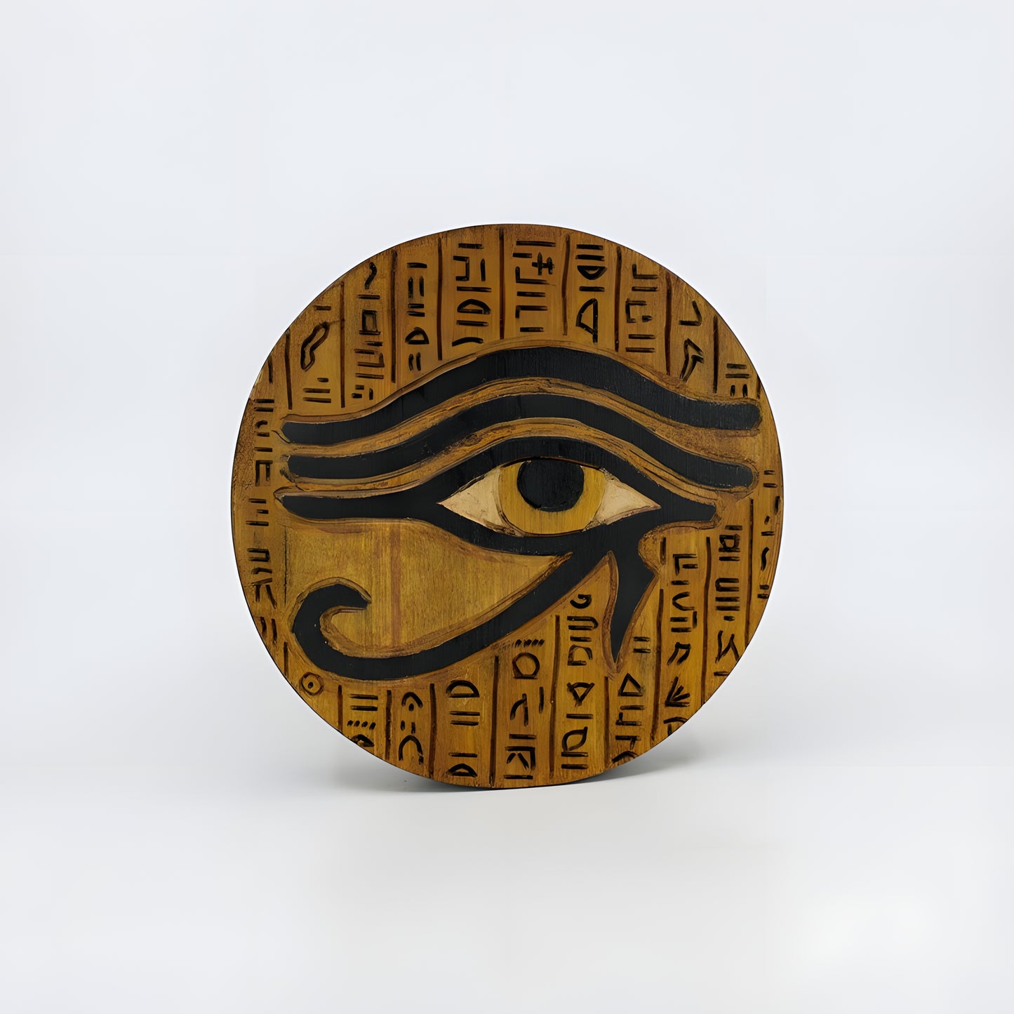 Handmade Egyptian wooden jewelry box decorated with the Eye of Horus symbol