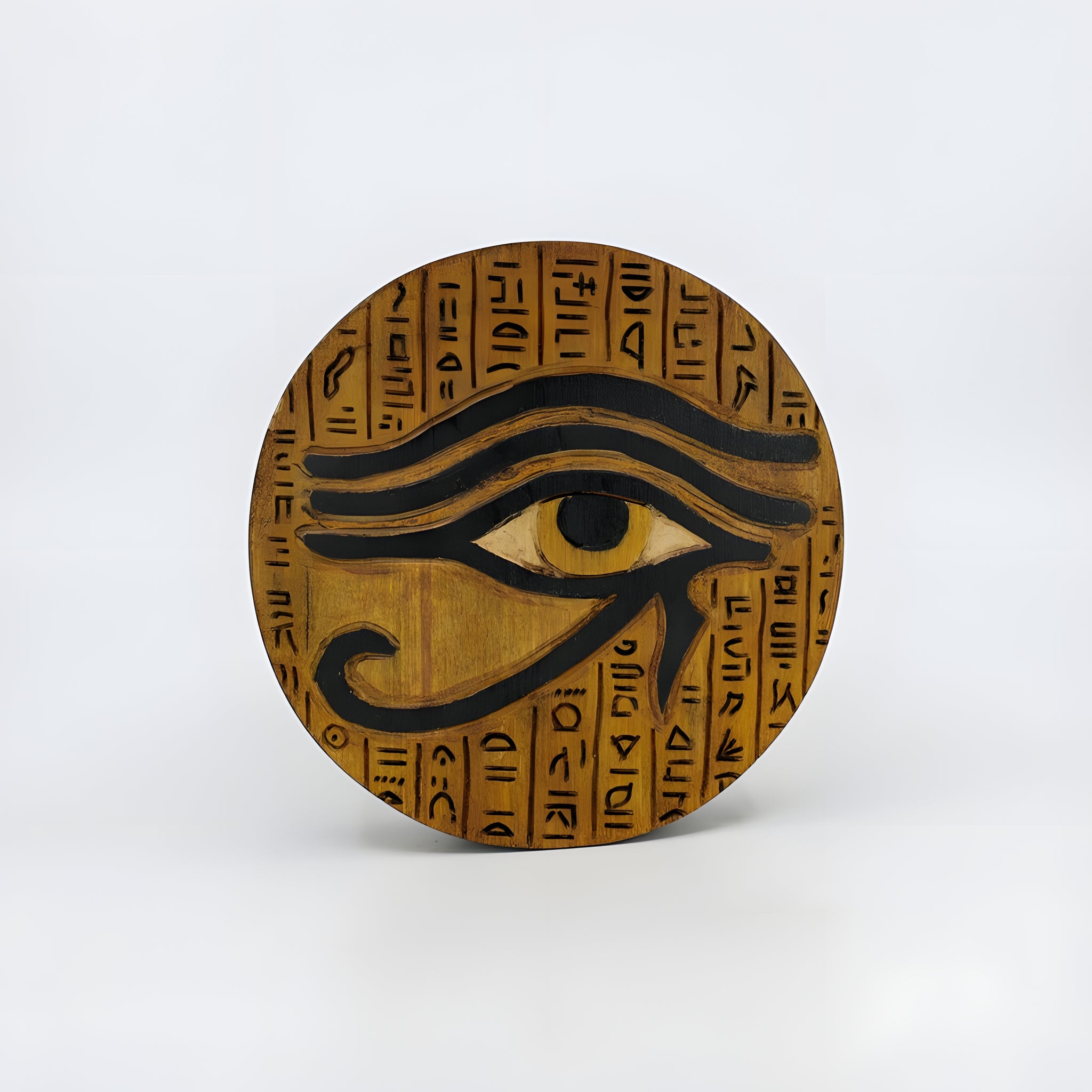 Handmade Egyptian wooden jewelry box decorated with the Eye of Horus symbol