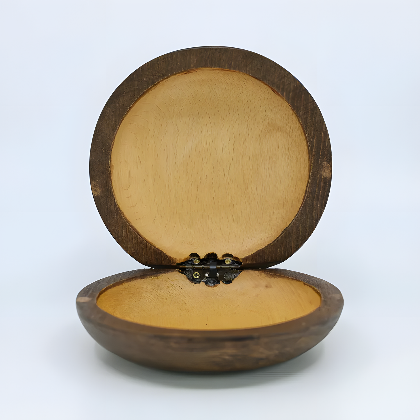 Wooden Eye of Horus jewelry box, open view showing interior storage