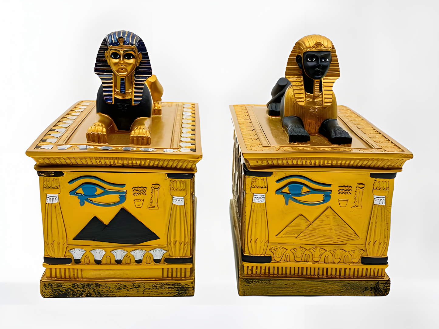 Handmade Egyptian polystone jewelry box featuring Sphinx and Eye of Horus design