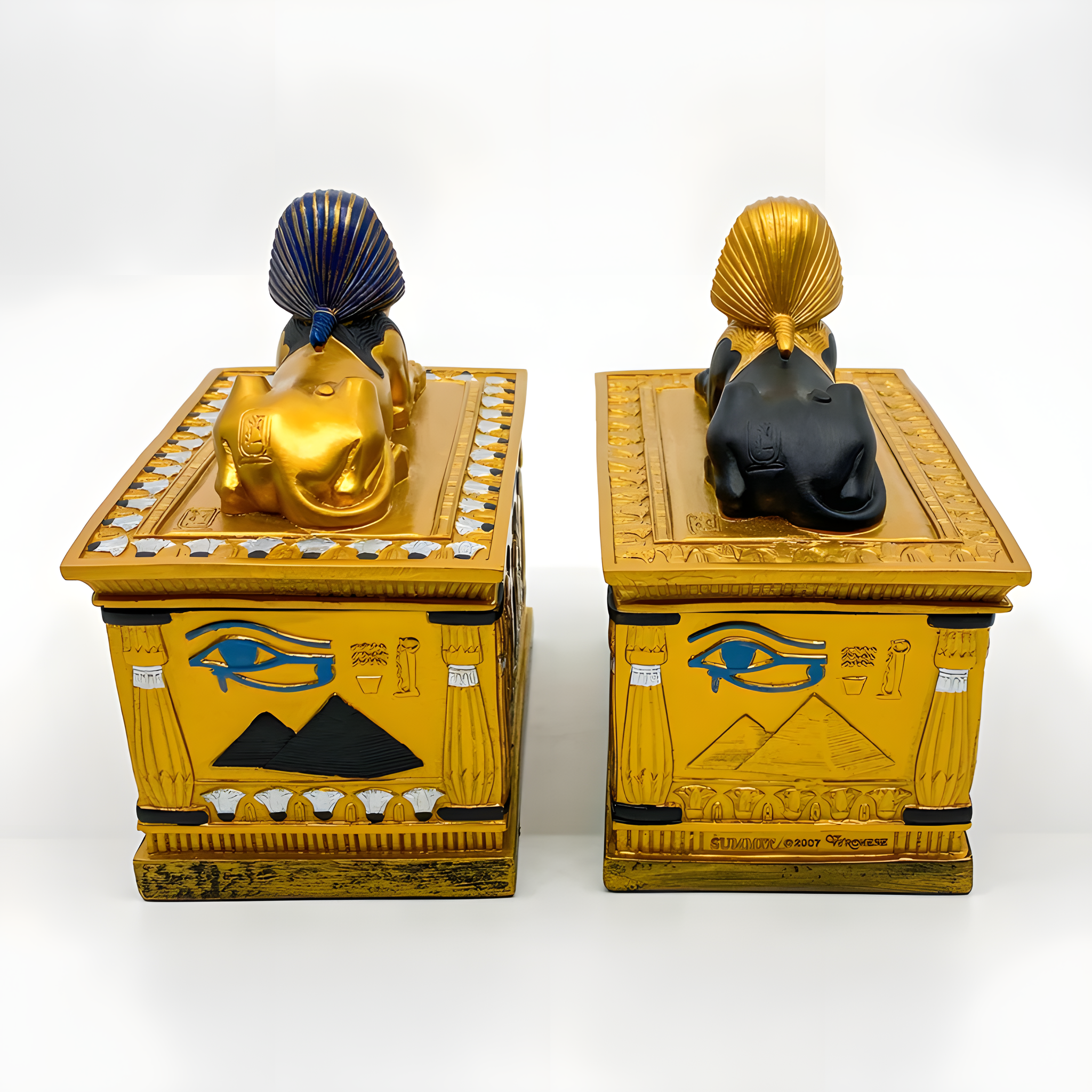 Handmade Egyptian polystone jewelry box featuring Sphinx and Eye of Horus design