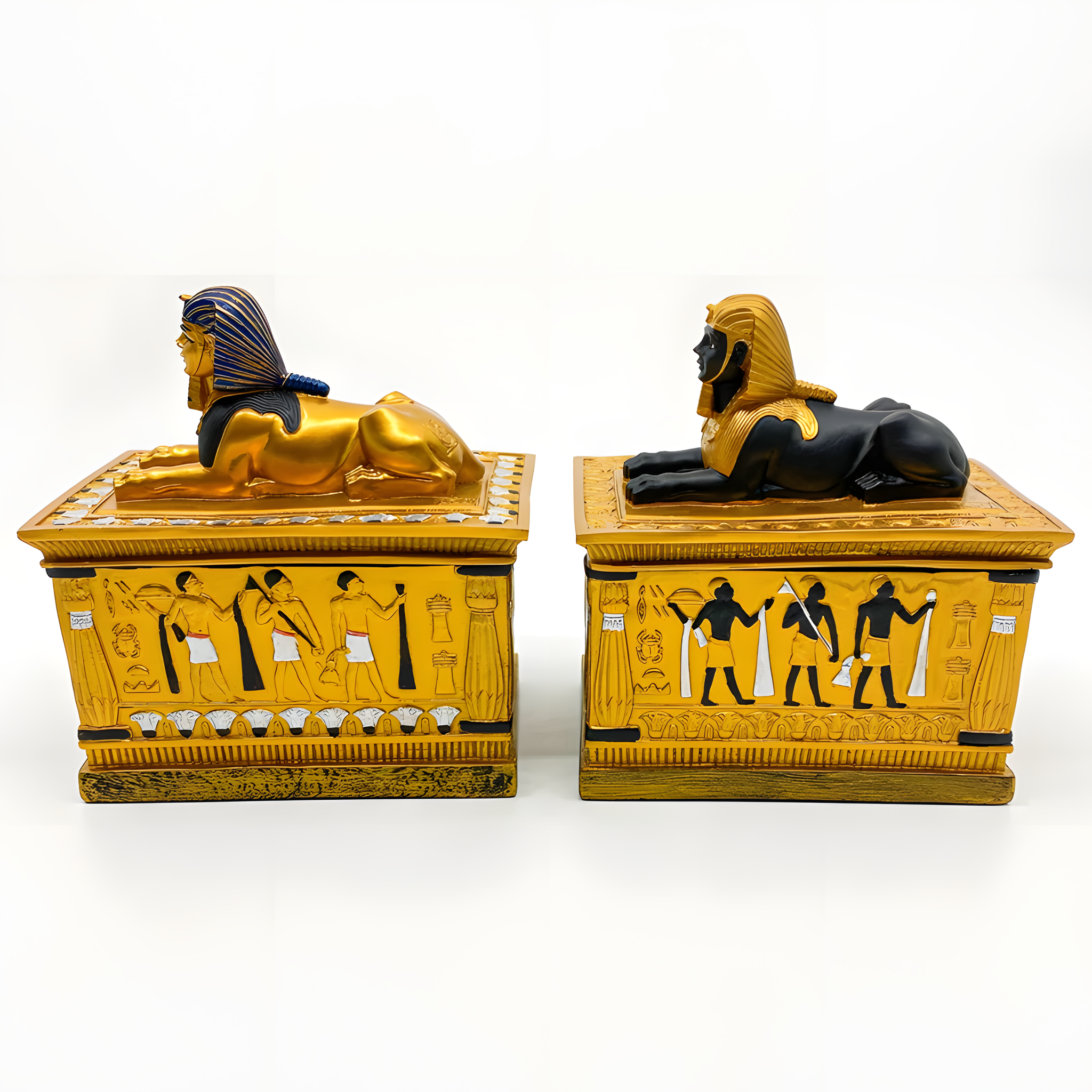 Handmade Egyptian polystone jewelry box featuring Sphinx and Eye of Horus design
