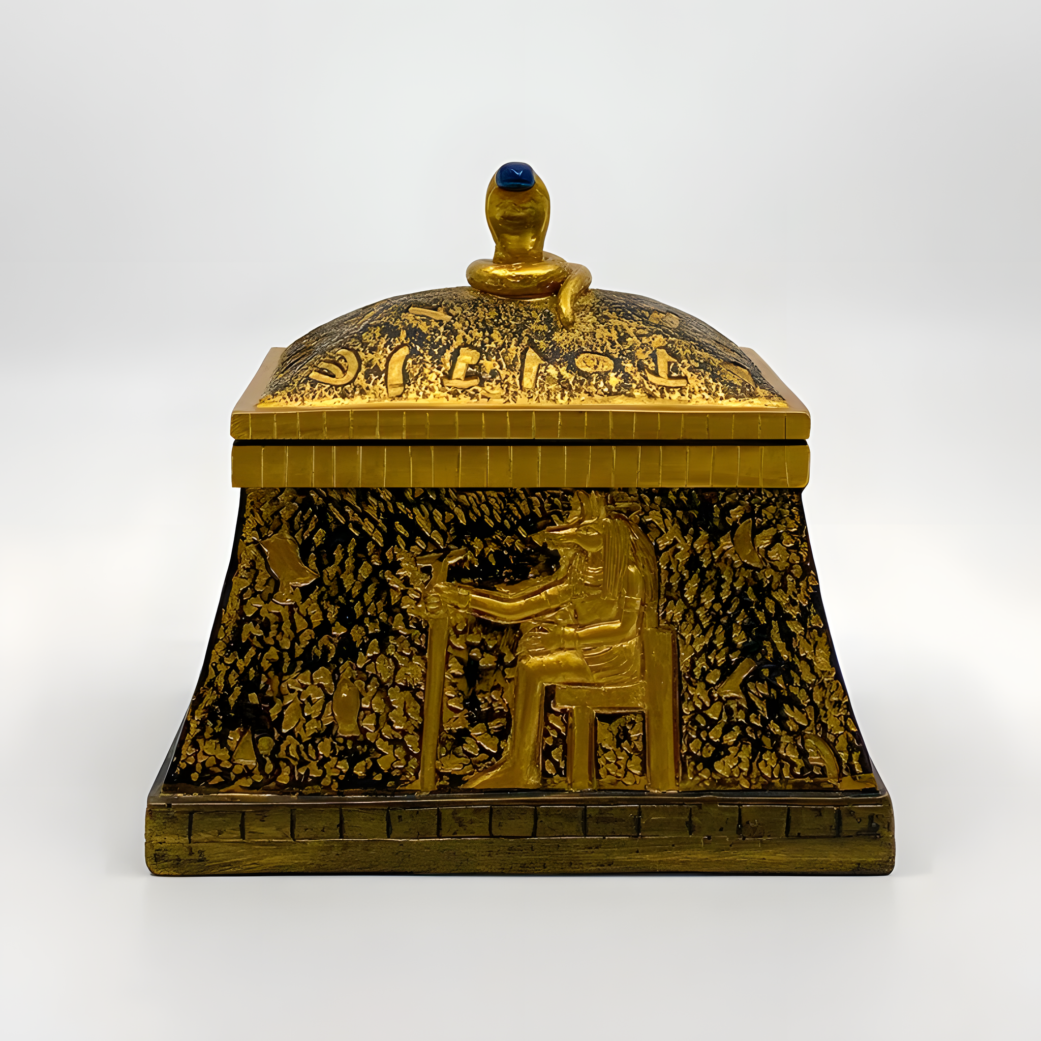 Handmade Egyptian polystone jewelry box with golden hieroglyphic and Pharaonic artwork