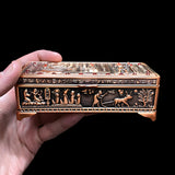 Handmade Egyptian metal jewelry box featuring Maat, Isis, Horus, and Cleopatra designs