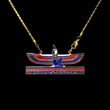 Handmade brass and copper pendant of the Egyptian goddess Isis with outstretched wings