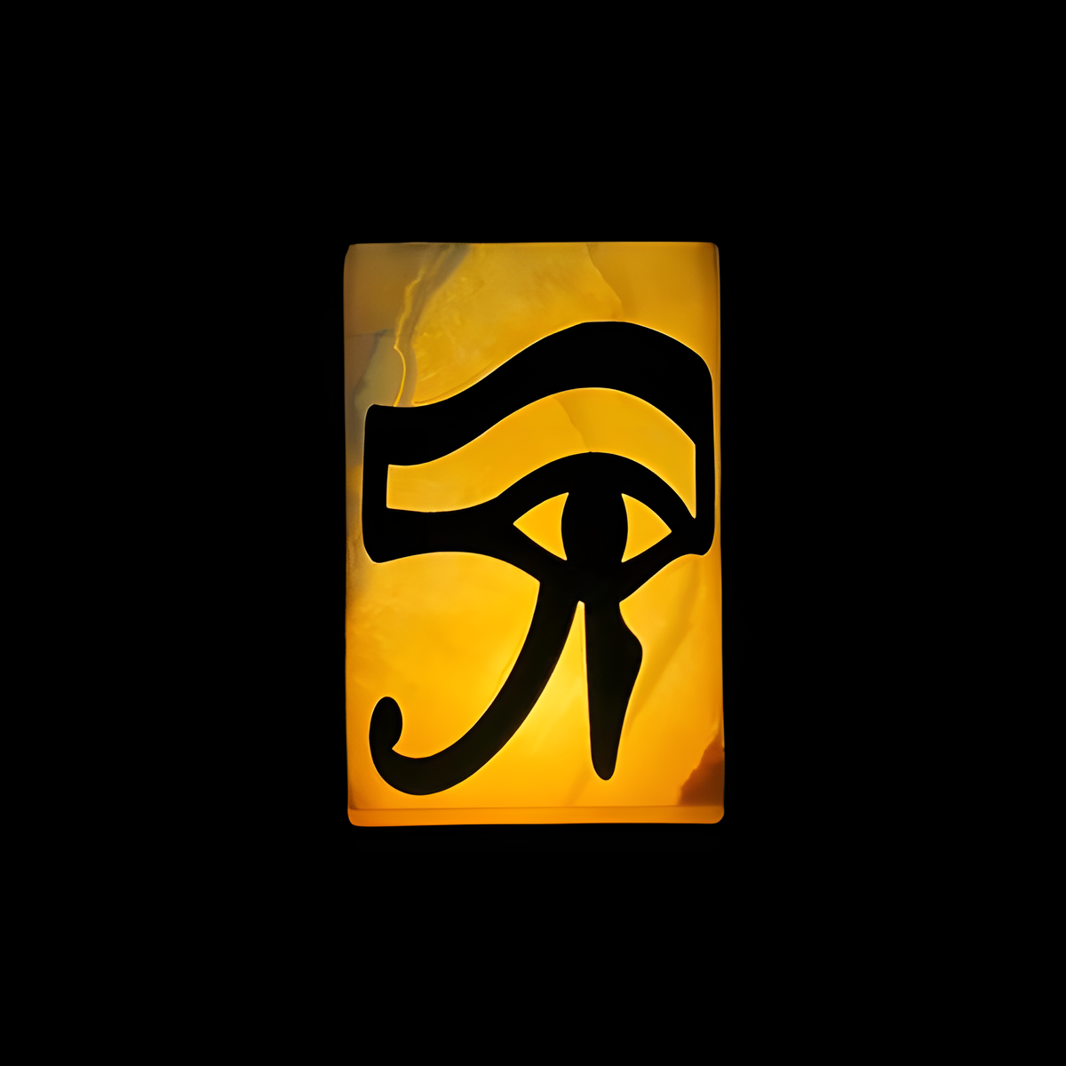 Handcarved alabaster Eye of Horus night light vase, museum reproduction, unlit