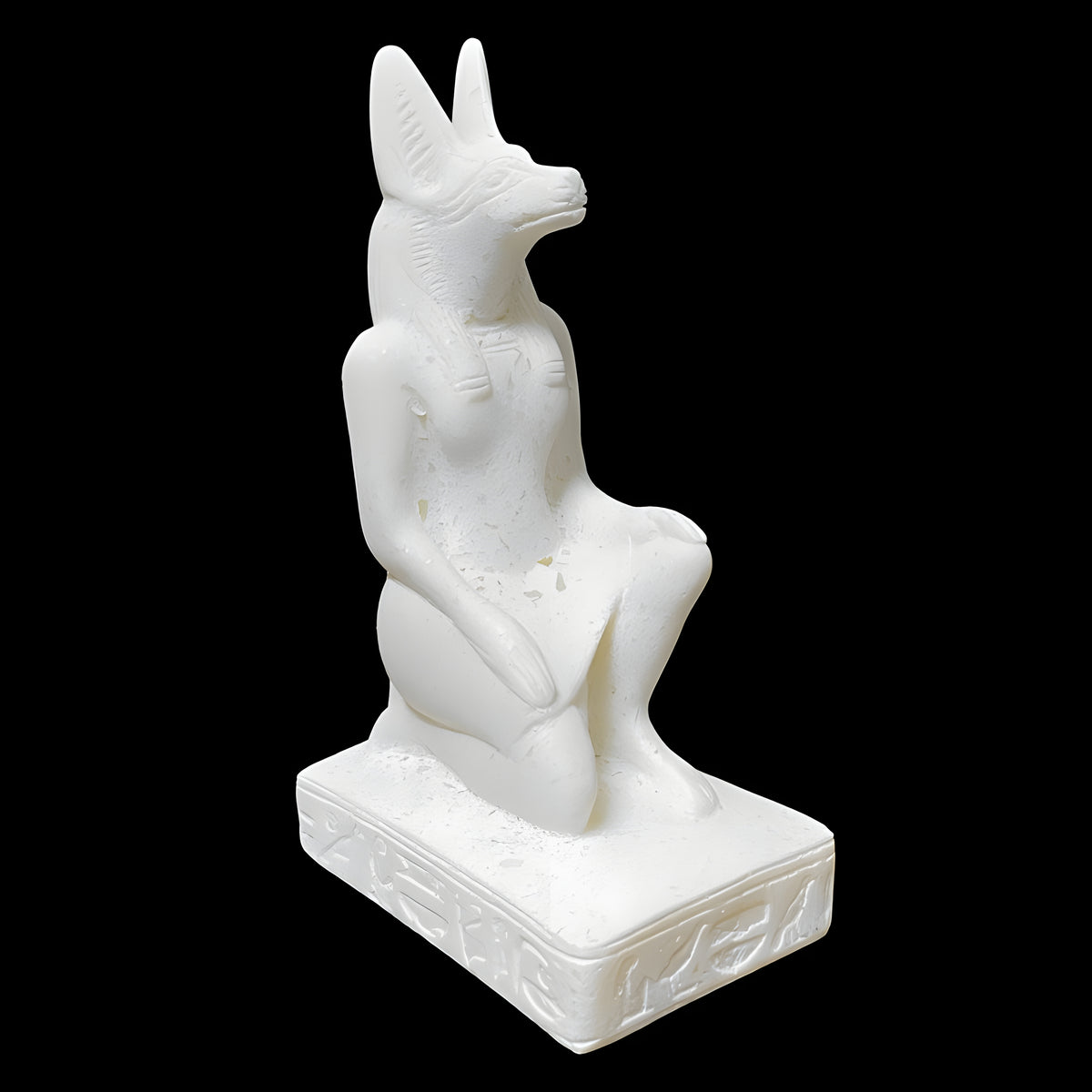 Side view of the carved Anubis statue, museum reproduction