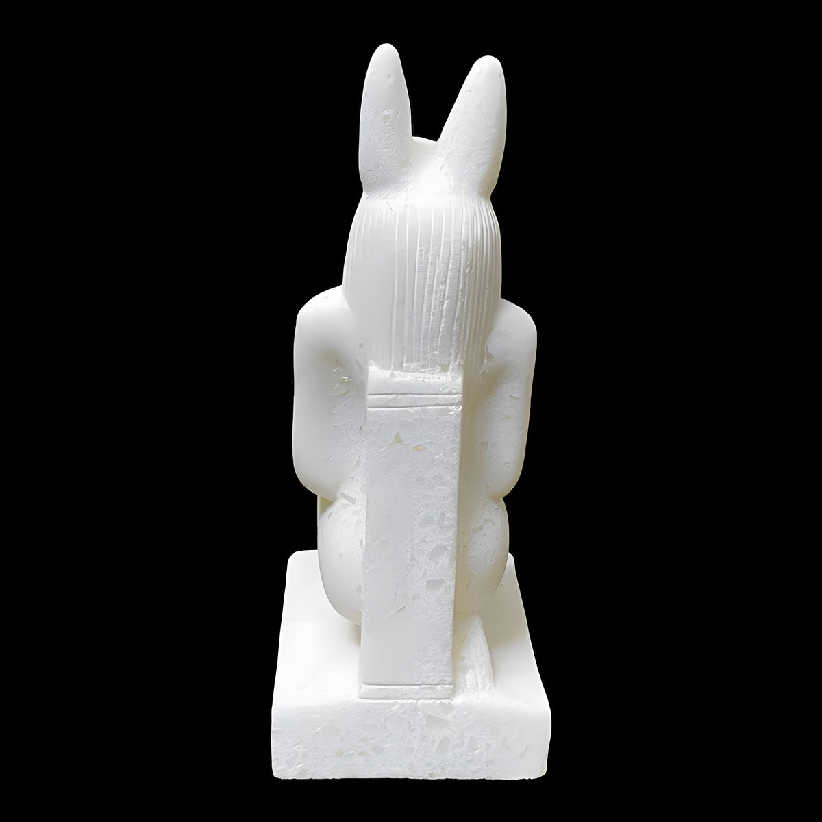 Close-up of the alabaster Anubis statue's carved detail
