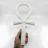 Handmade white alabaster Ankh cross, museum reproduction, front view