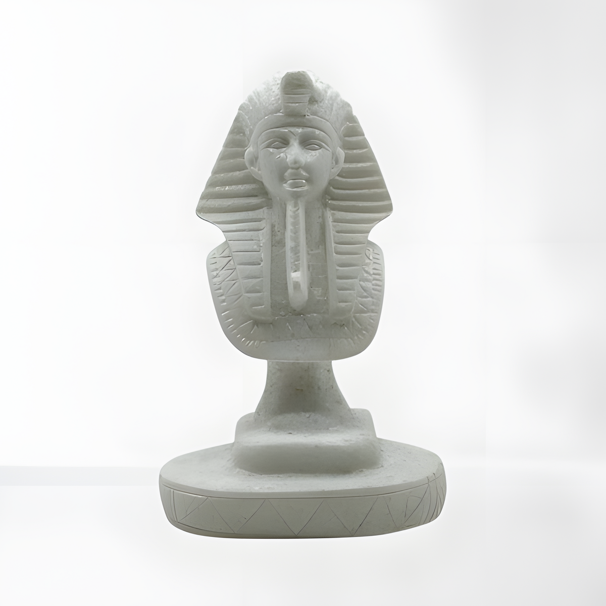 Hand-carved alabaster Tutankhamun bust, museum reproduction, front view