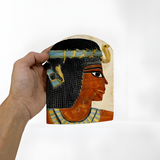 Hand-carved black stone Cleopatra stele with hieroglyphic inscriptions, museum reproduction, front view