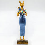 Bastet statue, museum reproduction, front view showing the cat goddess holding a sistrum