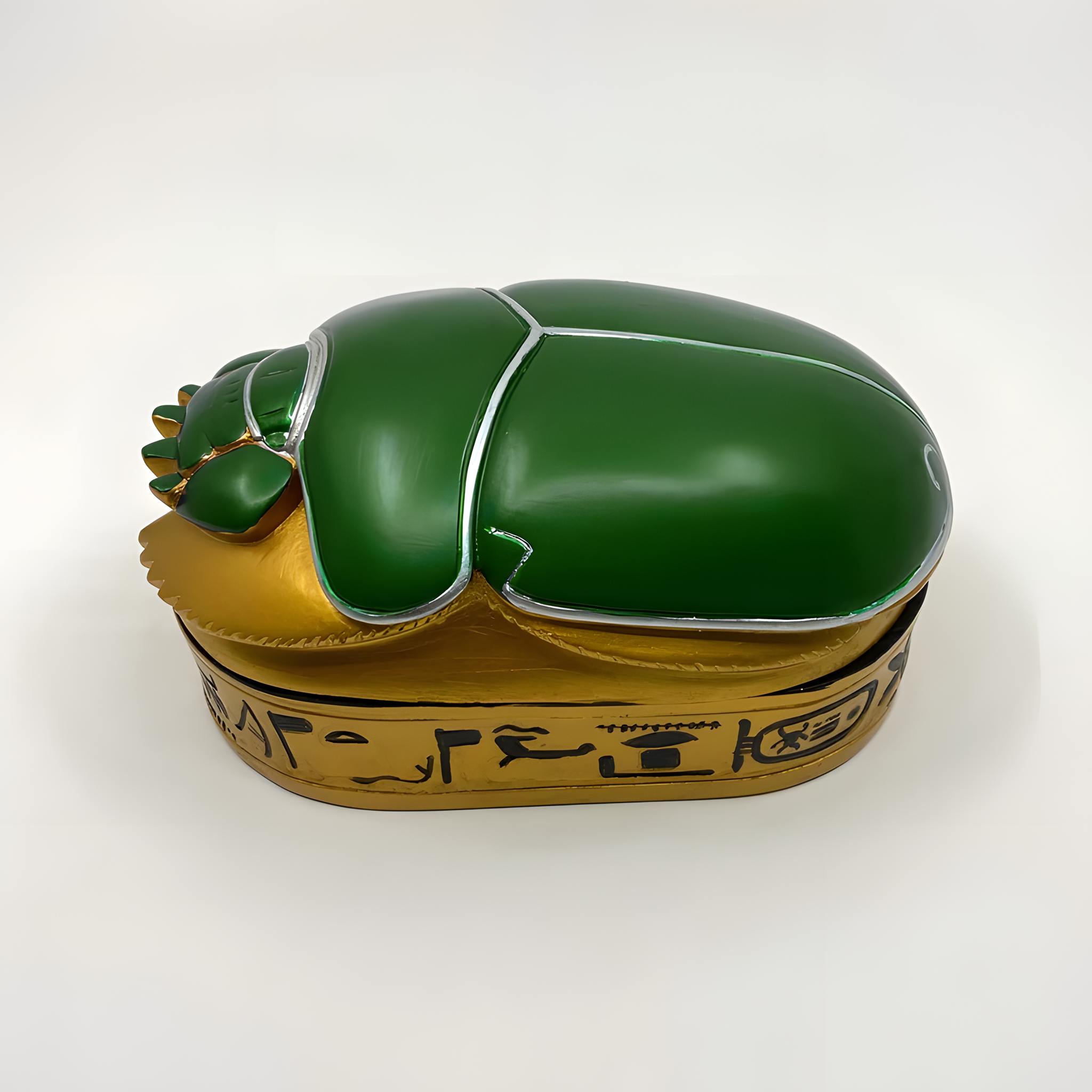Hieroglyphic carving detail on the sides of the Egyptian scarab jewelry box