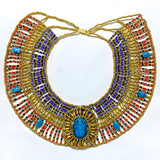 Egyptian beaded collar necklace laid flat showing full beadwork pattern