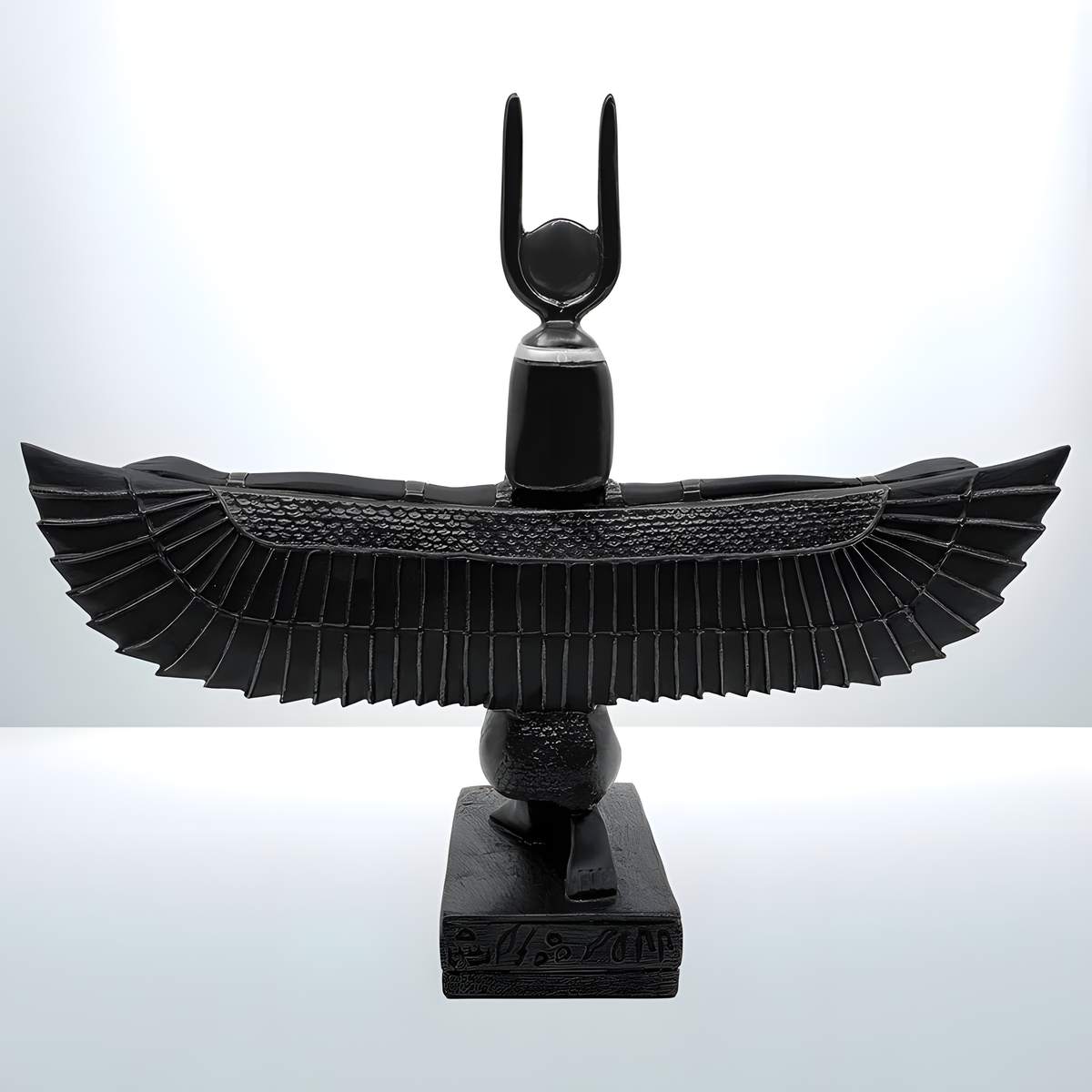 Winged Isis statue museum reproduction, back view showing wing detail