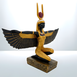 Winged Isis statue museum reproduction, full figure on display stand