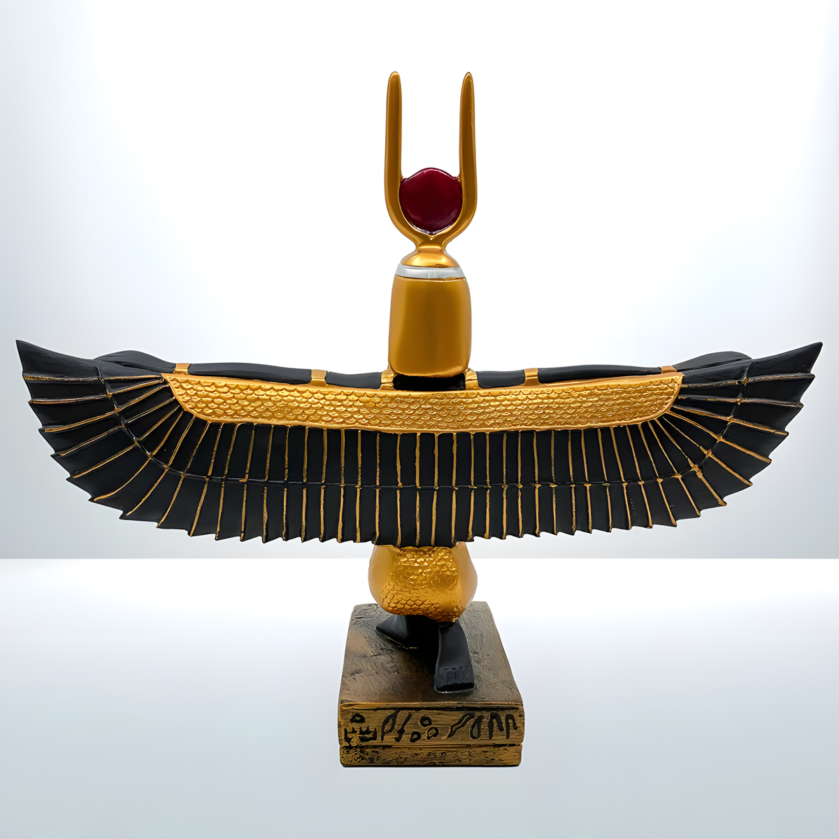 Winged Isis statue museum reproduction, top-down view
