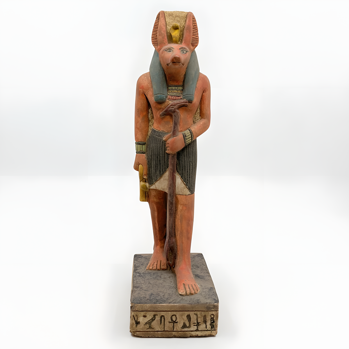 Side view of the carved Anubis statue, museum reproduction