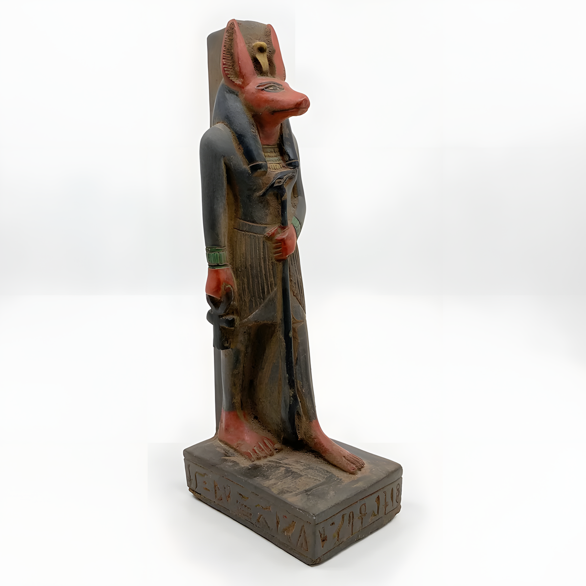 View of the Anubis statue's base and pedestal, museum reproduction