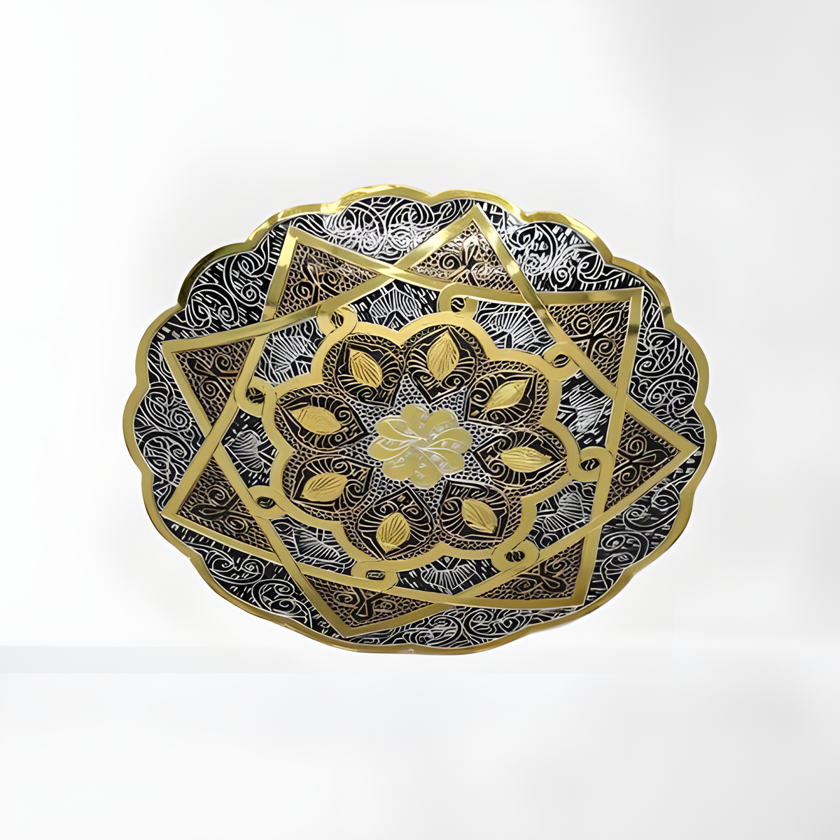 Handmade copper wall plate with hand-engraved Pharaonic-style motifs from Khan El Khalili