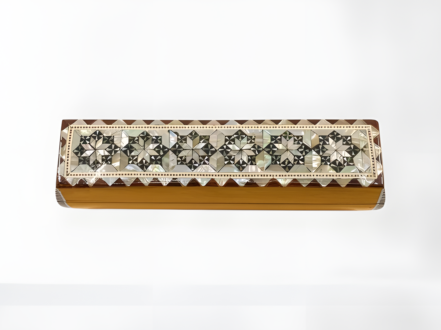 Handmade Egyptian jewelry box in wood with mother-of-pearl inlay, compact size